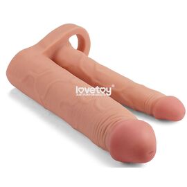 Телесная насадка для двойного проникновения Add 2 Pleasure X Tender Double Penis Sleeve - 20 см., фото 