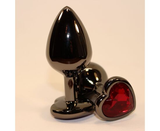 Чёрная пробка с красным сердцем-кристаллом - 7 см., фото 