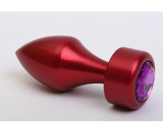 Красная анальная пробка с фиолетовым кристаллом - 7,8 см., фото 