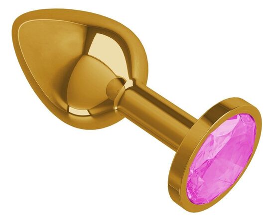 Золотистая анальная втулка с розовым кристаллом - 7 см., фото 