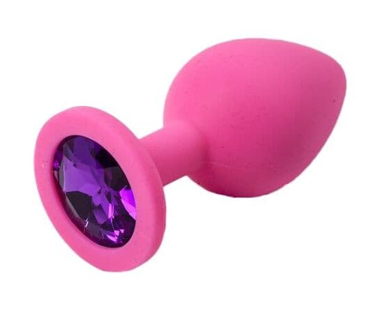 Розовая силиконовая пробка с фиолетовым кристаллом - 8,2 см., фото 