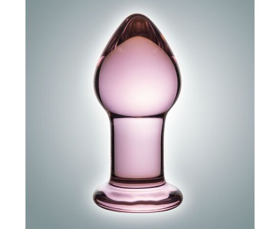 Розовая стеклянная анальная втулка - 9 см., фото 