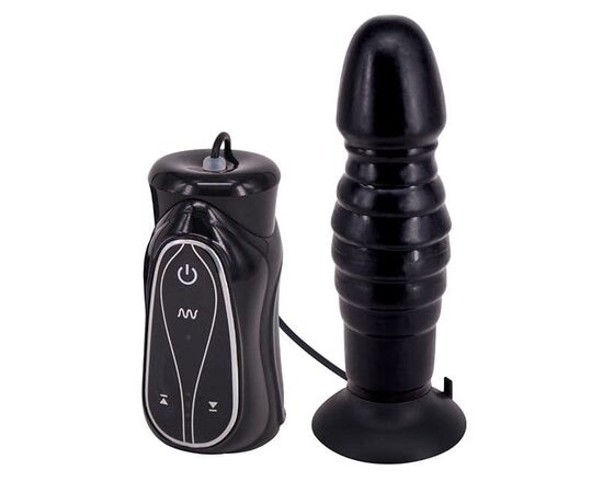 Чёрный анальный вибратор на присоске Pleasure Thrust - 14 см., фото 