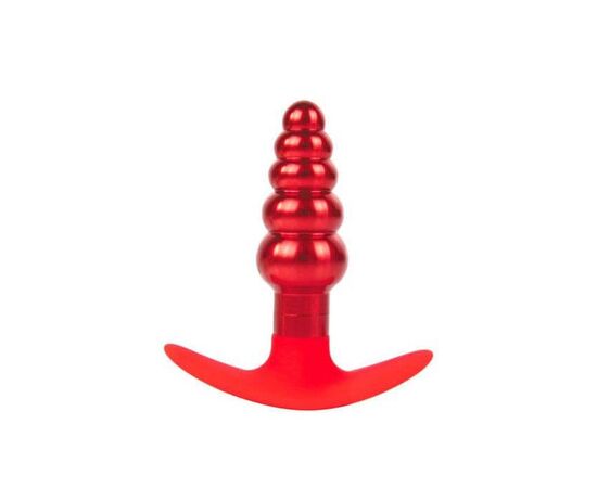 Красная анальная втулка из металла и силикона - 9,6 см., фото 
