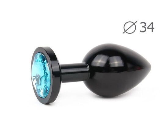 Коническая черная анальная втулка с голубым кристаллом - 8,2 см., фото 
