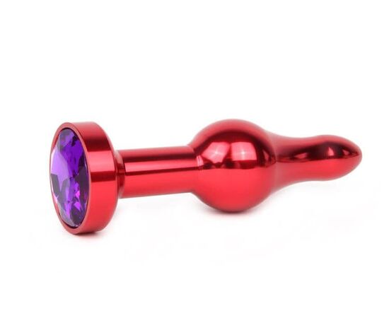 Удлиненная шарикообразная красная анальная втулка с кристаллом фиолетового цвета - 10,3 см., фото 
