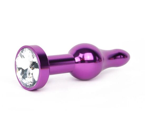 Удлиненная шарикообразная фиолетовая анальная втулка с прозрачным кристаллом - 10,3 см., фото 