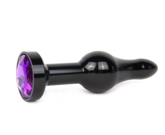 Удлиненная шарикообразная черная анальная втулка с кристаллом фиолетового цвета - 10,3 см., фото 