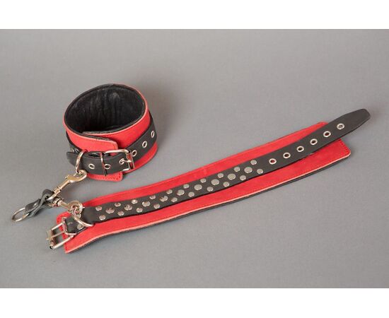 Красные кожаные наручники на мягкой подкладке, фото 