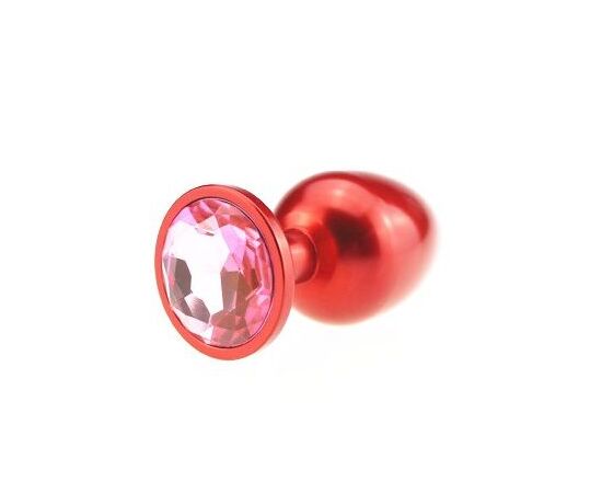 Красная анальная пробка с розовым стразом - 7,6 см., фото 